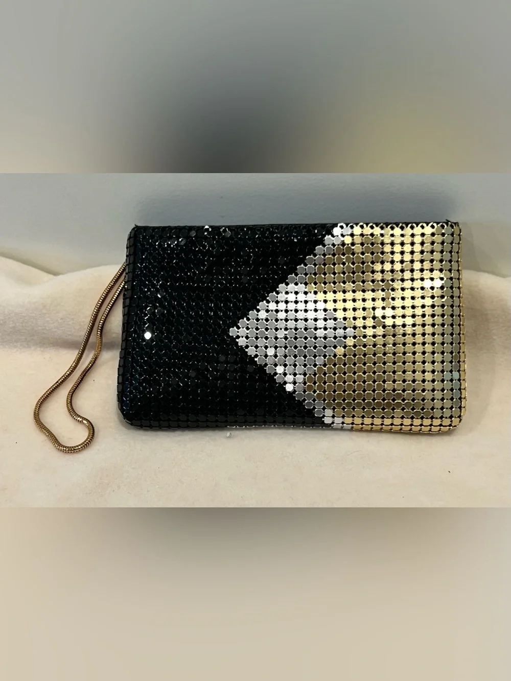 Metallic Sequin Evening Clutch - Black, Gold & Silver NWOT